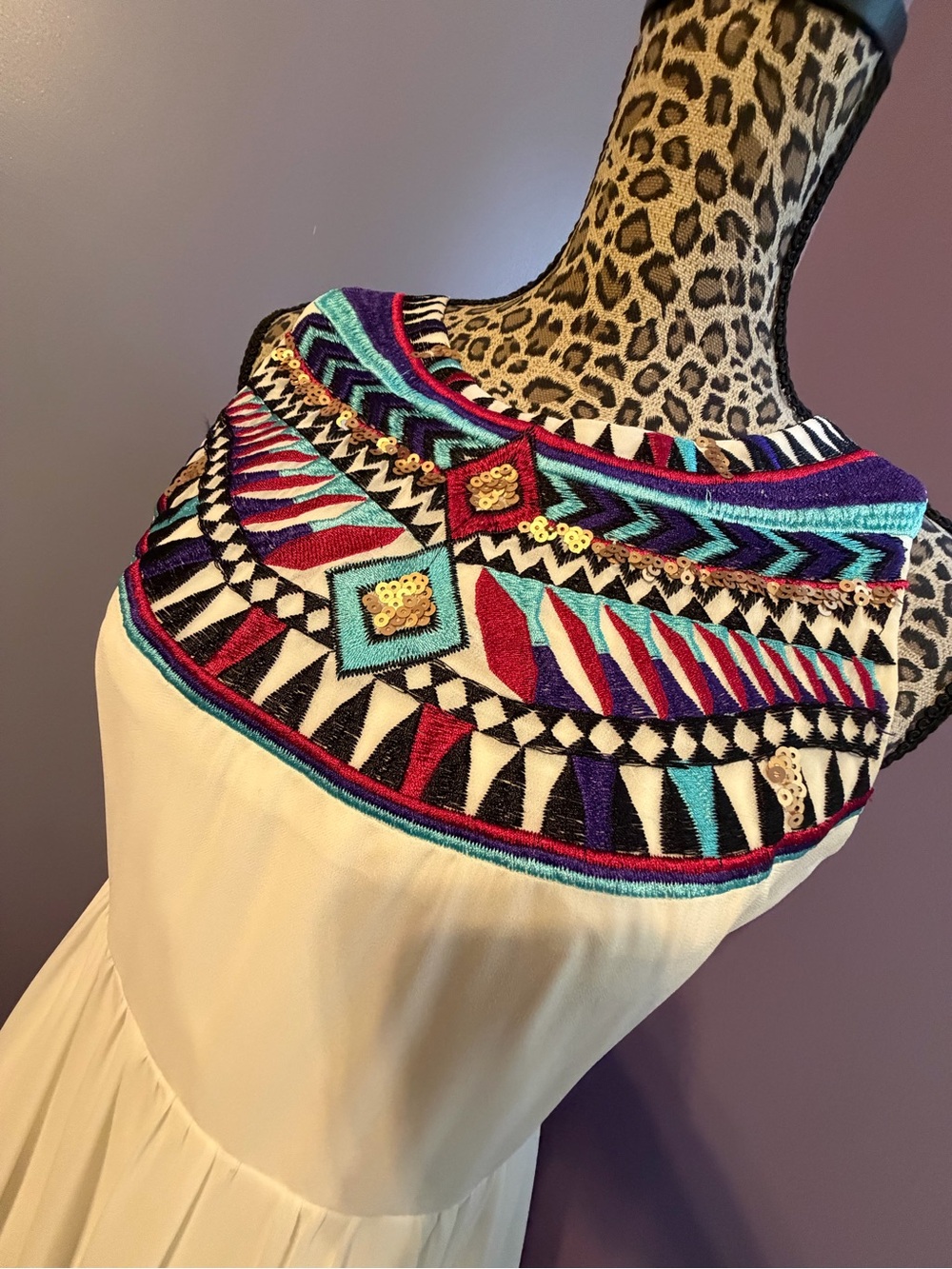 White Maxi Dress with Colorful Embroidery